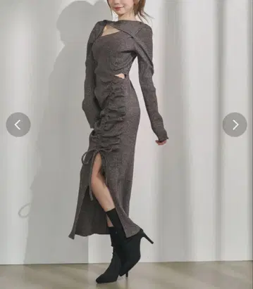 [ EATME ] 데콜테 리브 개더 원피스