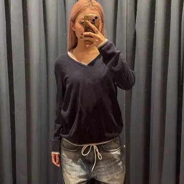 [ 무료배송 ] USA 구제 의류 타미힐피거 니트 아가일 무늬 V넥 로고