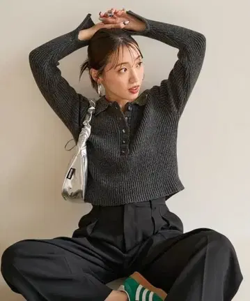 FREAK'S STORE 라메 폴로 리브 니트 풀오버 그레이