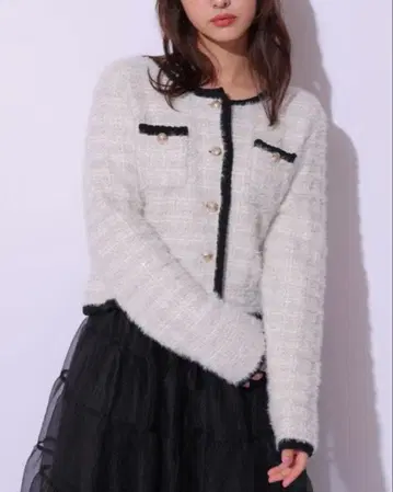 리랜드트루 샤이니 트위드 니트 자켓