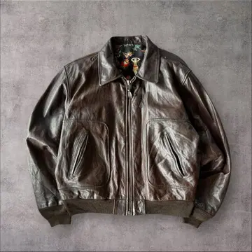 CHIPIE CUIR A-2 타입 가죽 자켓 올 패턴 안감 다크 브라운