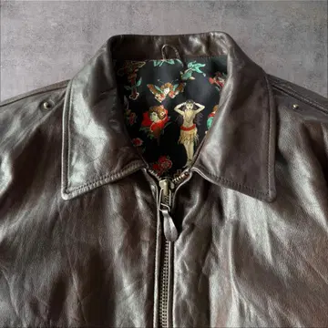 CHIPIE CUIR A-2 타입 가죽 자켓 올 패턴 안감 다크 브라운