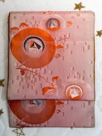 앤티크 오비 양면 오비 직조 데코 국화 누보 당초 순수 실크