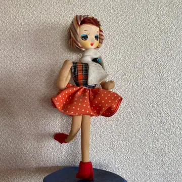 쇼와 레트로 앤티크 인형 25cm 체크 x 도트 코디 스카프 포함