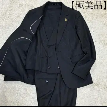 3 피스 블랙 스트랩 자켓 더블 베스트 팬츠 수트