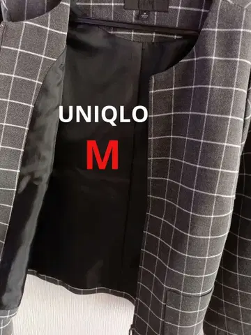 유니클로 노카라 자켓 그레이와 화이트 체크 무늬 새상품급