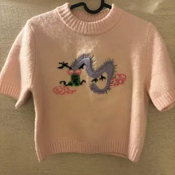 ZARA 핑크 드래곤 자수 반팔 스웨터
