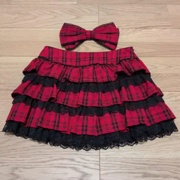 프릴 달린 빨검 체크 미니스커트 (TRALALA 리즈리사풍)