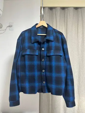 ZARA 블루 체크 크롭 자켓 L 사이즈