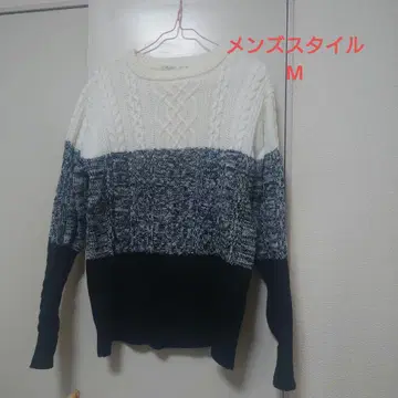 남성용 니트 스웨터 M 화이트 네이비