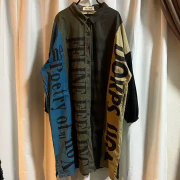 빈티지풍 절개 로고 롱 셔츠 이소재