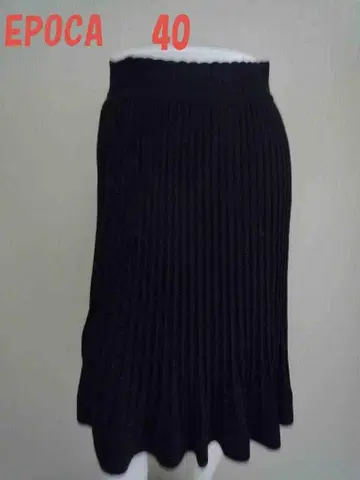에포카 리브 니트 스커트 40 신축 리브 니트지 플리츠풍