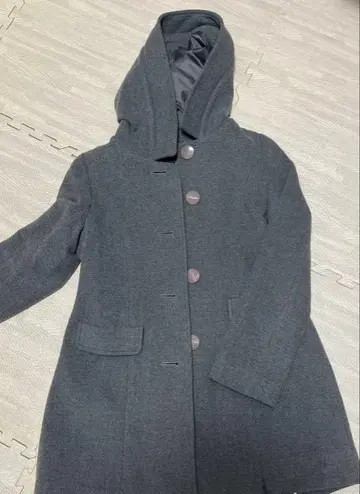 후드 부착 그레이 코트 체크 무늬 안감 38 루델루