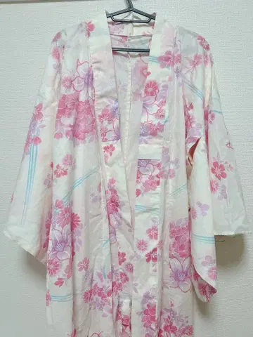 꽃무늬 핑크색 유카타 보라색 오비 포함