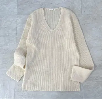 새상품급 갤러리 바이 울 캐시미어 V넥 리브 니트 풀오버