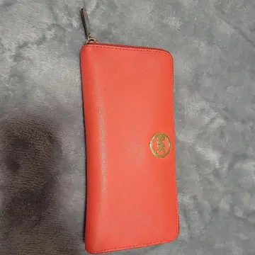 오렌지 합성 피혁 장지갑 골드 컬러 로고