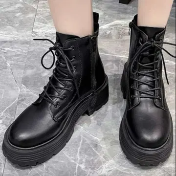 블랙 통굽 밀리터리 부츠