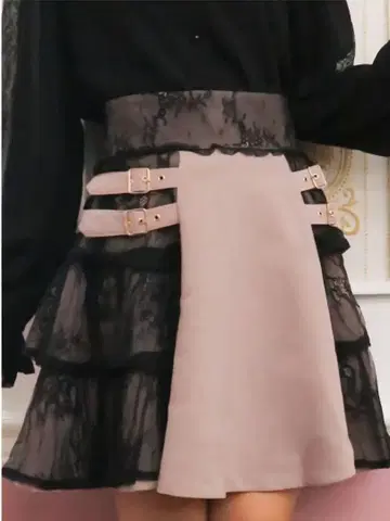 ROJITA 사이드 레이스 캉캉 스커트 핑크 지뢰계 양산형