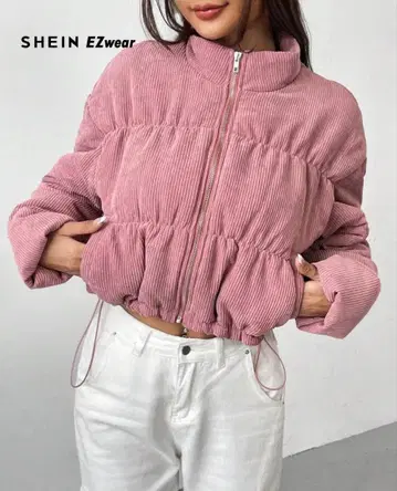 SHEIN 코듀로이 핑크 다운 자켓