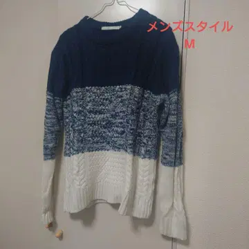 남성용 니트 스웨터 M 네이비/화이트