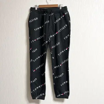 타미힐피거 로고 올 패턴 스웨트 팬츠 속기모 S 블랙