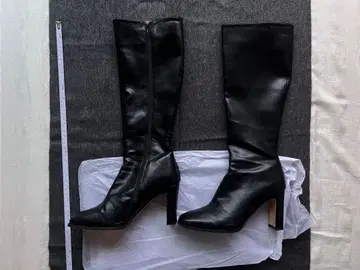 [ 연내 처분 ] 천연 가죽 블랙 롱 부츠 사이드 지퍼 부착