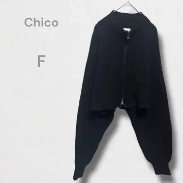 치코 집업 니트 가디건 크롭 기장 트렌드 블랙