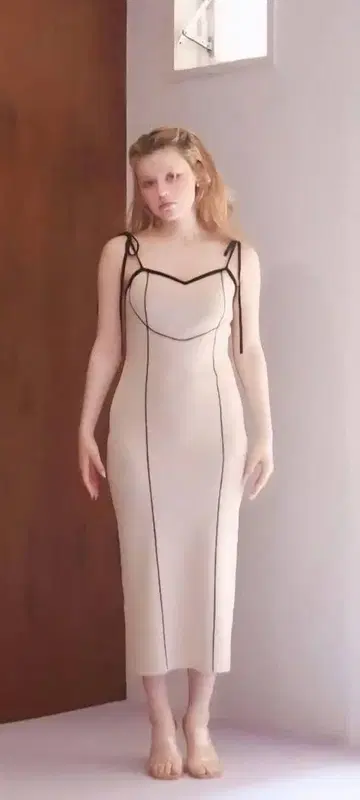 ANDMARRY 리브 니트 롱 원피스 베이지