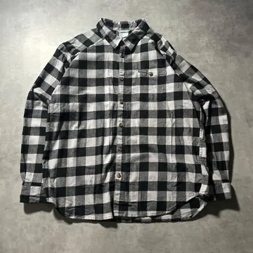 컬럼비아 체크 모노톤 흑백 플란넬 셔츠 포켓 레트로