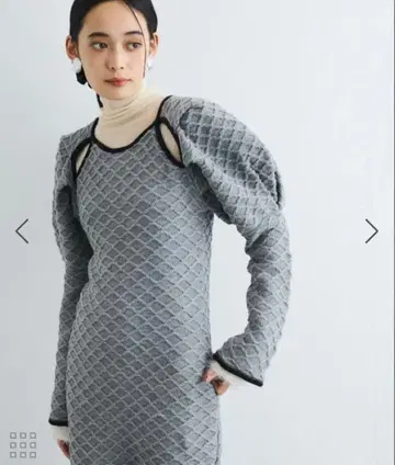 VIS [세탁 가능] 크로스 자카드 디자인 니트 원피스