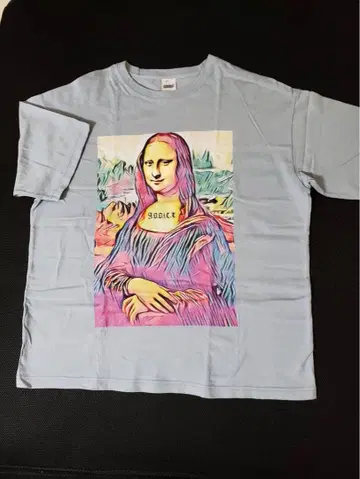 모나리자 아트 T셔츠 M 사이즈 라이트 블루