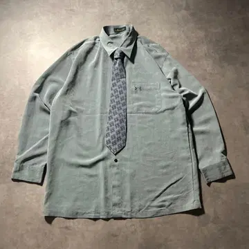 빈티지 블루 총 패턴 넥타이 원포인트 로고 레트로 셔츠