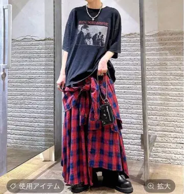 완판템 미사용 새상품 JEANASIS 체크 롱 스커트 red