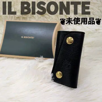 박스 포함 미사용품 IL BISONTE 키케이스 가죽 블랙 골드 버튼