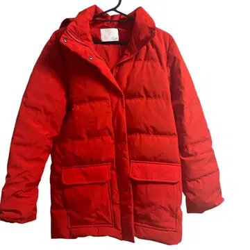 도나 마리 다운 자켓 레드 후드 탈부착 가능 방한 아우터