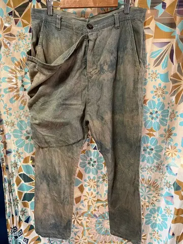 초목 염색 사루엘 팬츠 그린 컬러 로고 택 포함