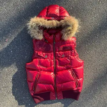 헤이세이 갸루 다운 베스트 퍼 광택 빨간색 y2k 시크 스타일 해골