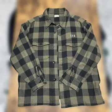 TES 카키 블랙 체크 플란넬 셔츠 X-LARGE