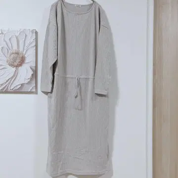 에심 ESSEME 리브 긴팔 롱 원피스 허리끈 포함 그레이 M