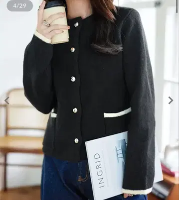 고베 레터스 쫀득쫀득 니트 자켓 블랙 x 아이보리 싱글