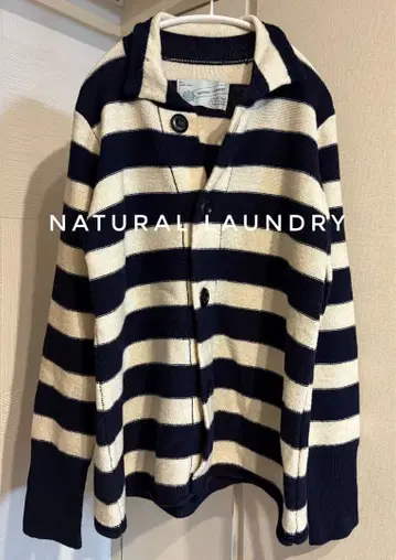 내추럴 랜드리 니트 가디건 보더 네이비 모 100%
