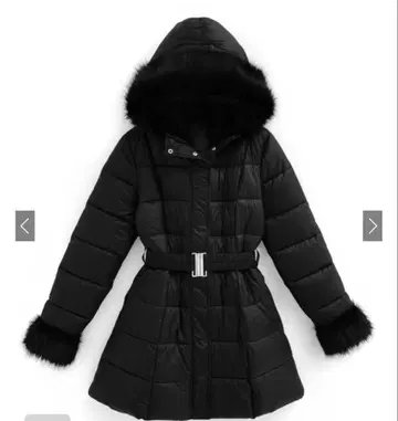 벨트 포함 퍼 A라인 다운 코트 GRL