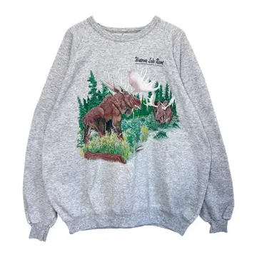 해외 구제 의류 캐나다제 오지록 사슴 애니멀 프린트 래글런 슬리브 맨투맨