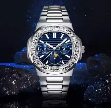 자동 태엽 손목시계 네이비 반짝이는 베젤