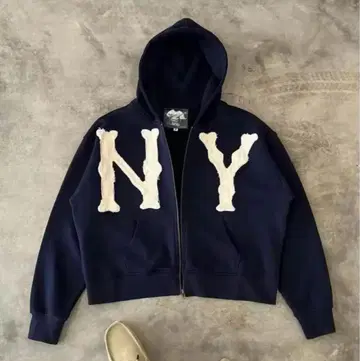 NY 뼈 문자 디자인 후드 부착 후드티 L 지퍼 후드티