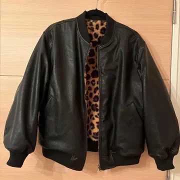 아줄바이마우지 인조 가죽 자켓 블랙 레오파드 무늬 프리 사이즈