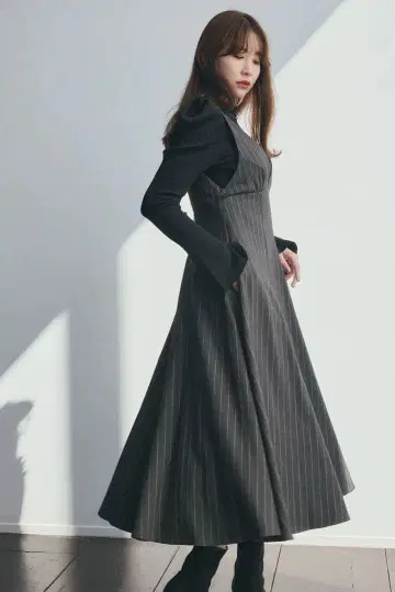 herlipto 스트라이프 점퍼 스커트 리치 그레이