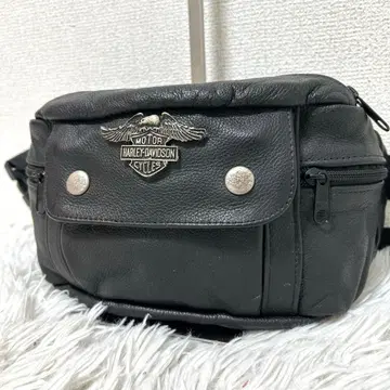 [ 레어 이글 로고/금장 장식 ] 할리데이비슨 바디백 주름 가죽 블랙