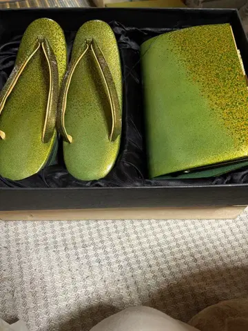 그린 컬러 그라데이션 일본 의류용 조리와 백 세트