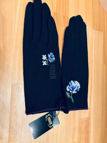FEILER 꽃무늬 자수 장갑 블랙